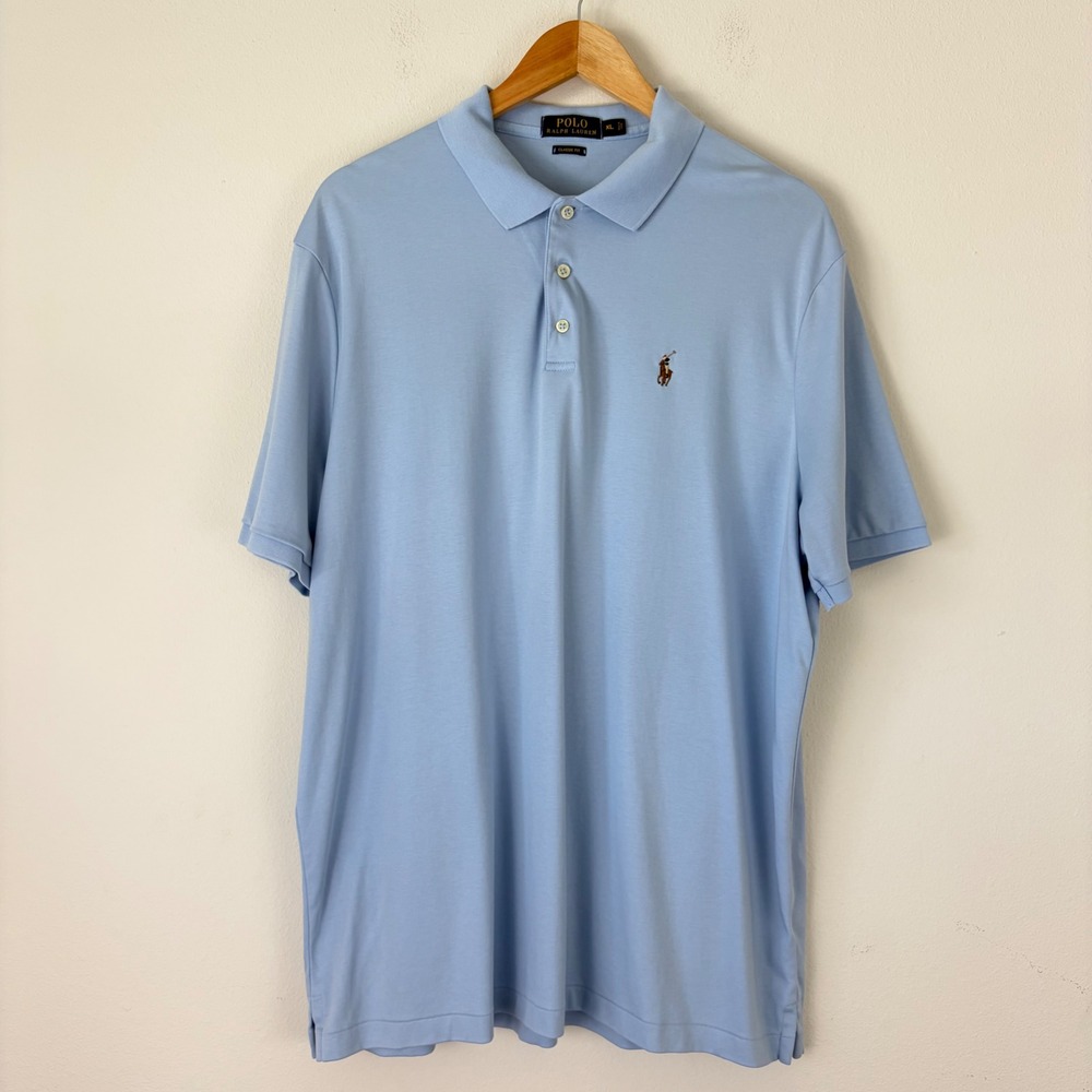 Polo Ralph Lauren Mens XL Classic Fit Light Blue Cotton Jersey Polo Shirt 0211